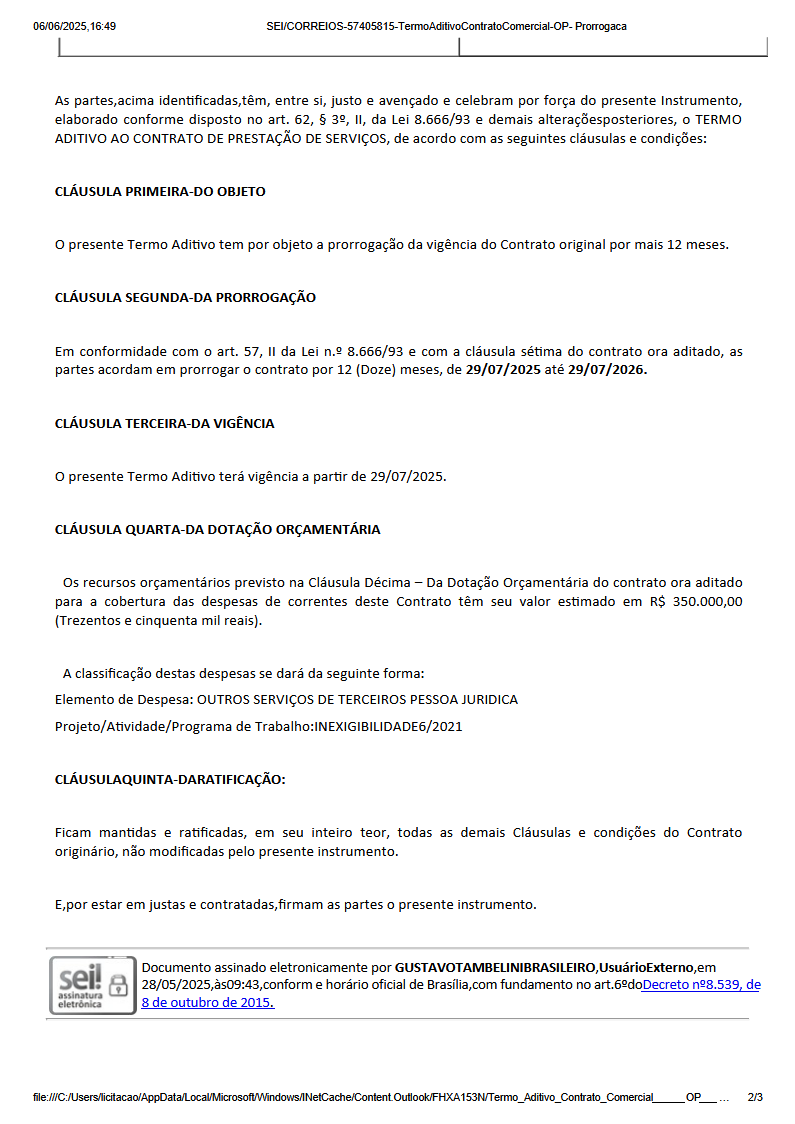 SEI CORREIOS   57405815   Termo Aditivo Contrato Comercial   OP   2025 2026 01